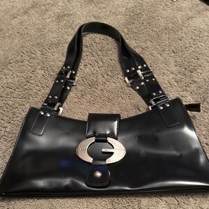Guess Black Leather Shoulder Bag with Silver Hardware